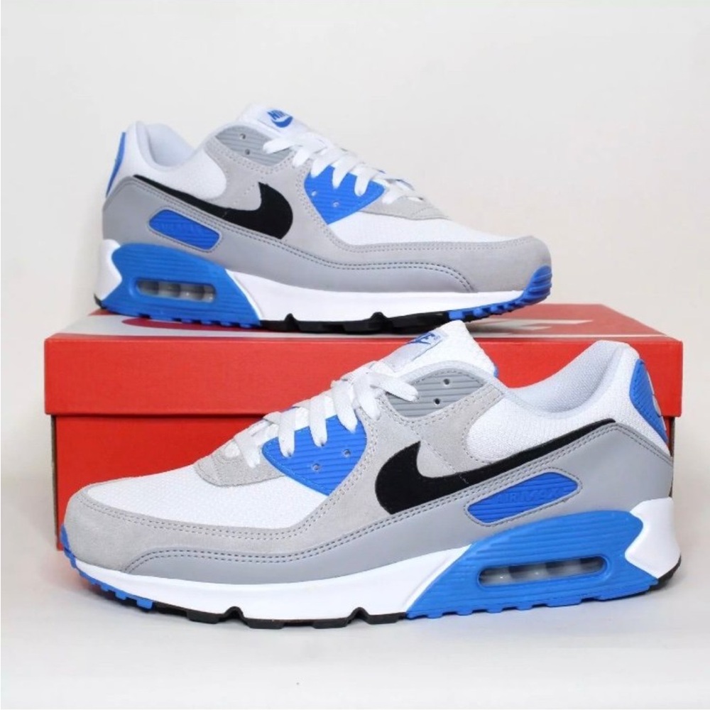 Nike Air Max 90 Shoes White Black Photo Blue FN6958-102 Men's Sizes